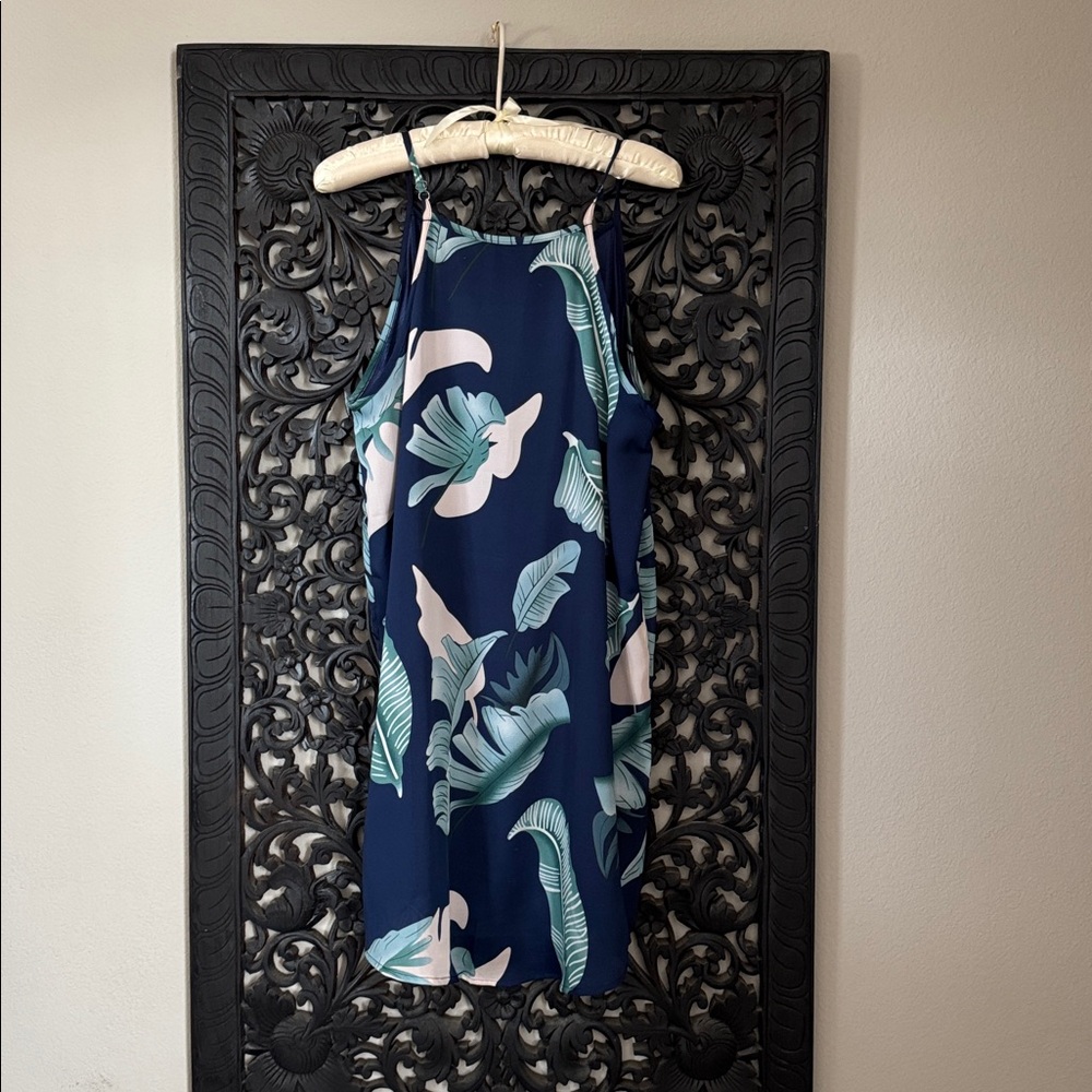 Navy Tropical Leaf Print Dress